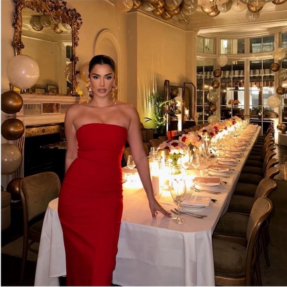 Last one ๐จ Zara Red Fitted Strapless Bodycon Midi Dress stretchy back Slit NWT - Picture 10 of 16